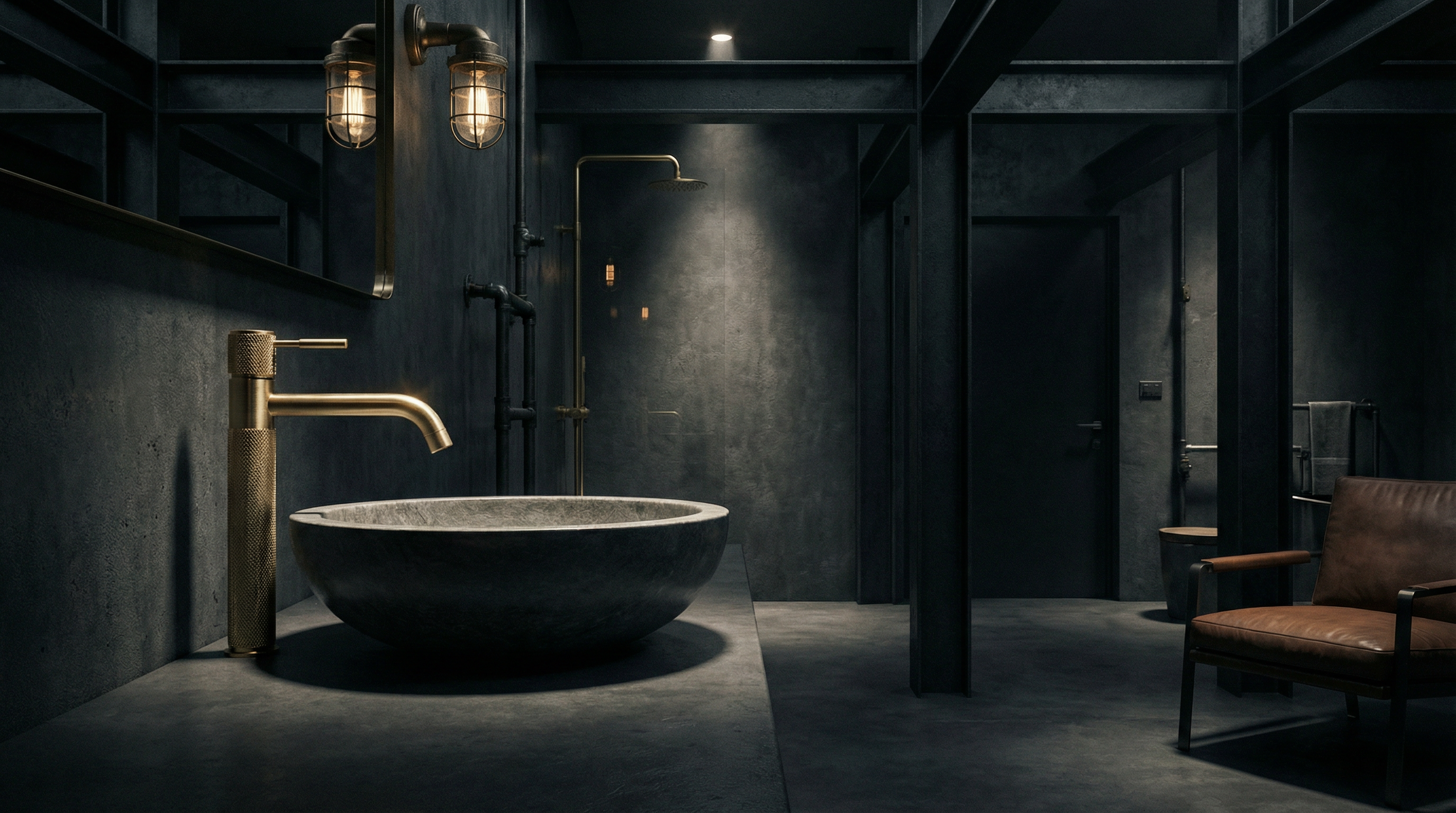 Dark luxury bathroom interior